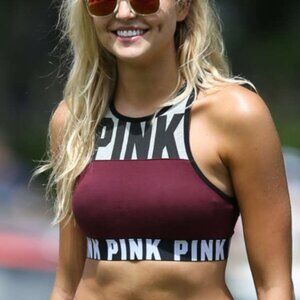 Victoria's Secret Pink Maroon & Gray Colorblock Racerback Pink Crop